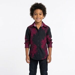 Robert Graham, black and red embroidered snap front shirt S